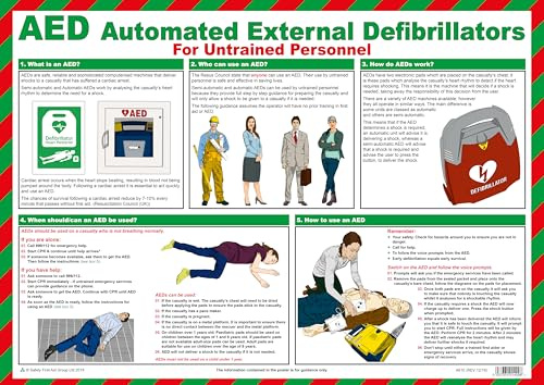 Safety First Aid AED for Untrained Personnel Poster, A2 | 60cm x 43cm, Laminated