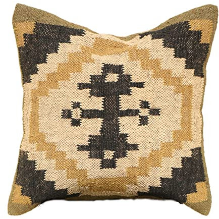 Trade Star Kilim Kissen 18 x 18, handgefertigt indischen Kissenbezug, Wolle Jute kissenrollen, Boden Kissen, Boho Überwurf Kopfkissen