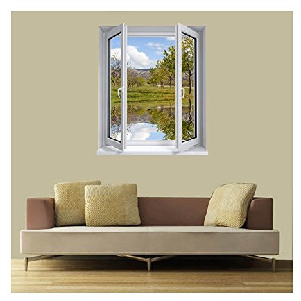 Stickers trompe l'oeil fenêtre l'étang - L 100cm x H 120cm