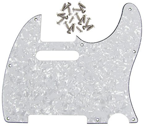 FLEOR 8 Hole 4Ply White Pearl TL Pickguard Single Coil Neck Hole Cut Guard Plate with Mounting Screws for U.S./Mexican Standard TL TE Plate Replacement
