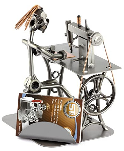 Steelman24 I Schraubenmännchen Schneiderin Mit Visitenkartenhalter I Made in Germany I Handarbeit I Geschenkidee I Stahlfigur I Metallfigur I Metallmännchen