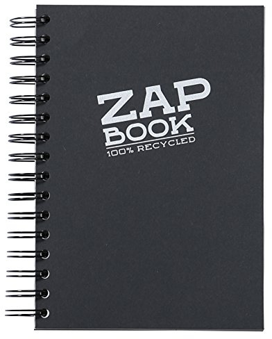 Clairefontaine 8362C - Skizzenbuch / Zeichenheft Zap Book mit Doppelspirale, DIN A5 14,8x21 cm, 80 Blatt 80g 100% recyceltes Papier, ideal für Notizen oder Zeichnungen, Schwarz, 1 Stück