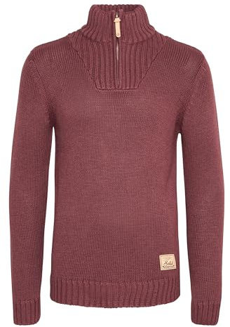 !Solid SDPetro Herren Strickpullover Troyer Grobstrick Pullover mit Troyerkragen Rippbündchen Label-Details Baumwollmischung Regular fit, Größe:M, Farbe:Wine Red Melange (8985)