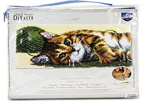 Vervaco Knüpfpackung zum Fertigen eines Knüpfteppichs, Baumwolle, weiß, 67 x 39 x 0,3 cm, PN-0150219