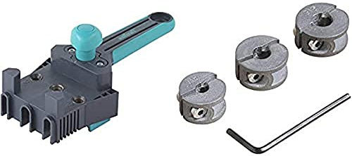Wolfcraft 4640000 Guide de Perçage Bois pour Assemblage par Tourillons Ø 6, 8, 10 mm & 2755000 3 butées de Profondeur Pour Tous Les Forets Ø 6 8 10 Mm + Clé Hexagonale argent