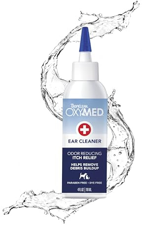 TropiClean OxyMed Ohrenreiniger - Geruchsreduzierend - Schonend, Schnelle Wirkung, Hilft Wachs Aufzulösen I Für Hunde & Katzen I Parabens- & Farbstofffrei - 118 ml
