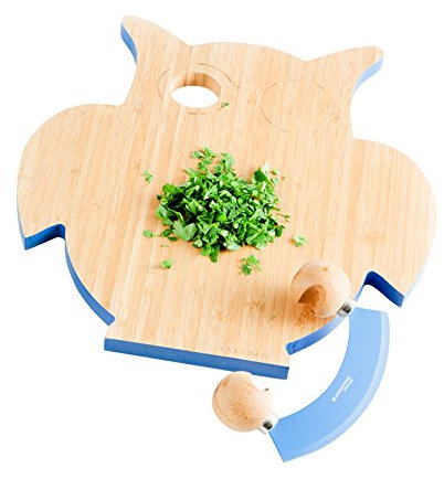 brandani 55413 tagliere gufo bamboo con mezzaluna antiaderente acciaio inox CM 33X31