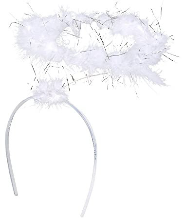 Boland 52860 - Haarreif Engelsschein weiß-silber, Halo, Heiligenschein, One Size, Glitzer, Marabou, Federn, Prinzessin, Weihnachten, Karneval, Halloween, Fasching, Mottoparty, Kostüm, Theater, Accessoire