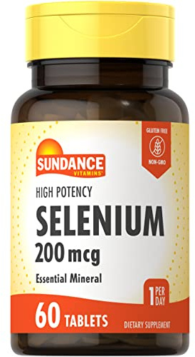 Sundance Selenium 200 mcg Supplement | 60 Tablets | High Potency Formula | Vegetarian, Non-GMO, and Gluten Free Essential Mineral