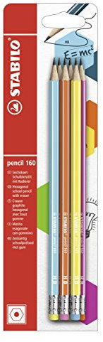 STABILO - Bleistift mit Radiergummi - pencil 160 in petrol (2x), gelb, orange, blau, pink - 6er Pack - Härtegrad HB