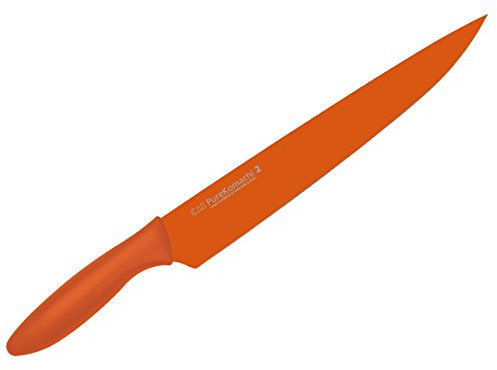KAI Pure Komachi 2 Couteau à Jambon 23 cm Longueur de Lame - Acier Inoxydable au Carbone 53 HRC - Revêtement Antiadhésif avec Manche en Polypropylène - Couleur Citrouille - Couteau à Viande Japonais