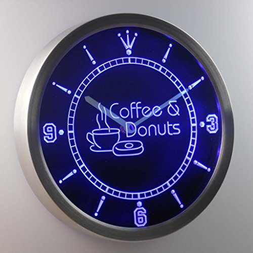 ADVPRO nc0300-b Open Coffee & Donuts Cafe Bar Neon Sign LED Wall Clock Uhr Leuchtuhr/Leuchtende Wanduhr