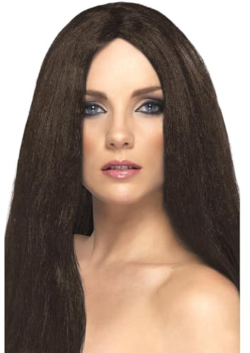 Smiffys Star Style Wig, Brown 44cm Long, Straight, Ladies Glamour Wigs Fancy Dress, Adult Dress Up Wigs