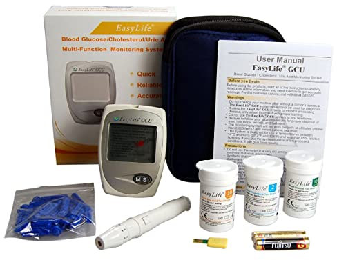 EasyLife Blood Cholesterol Monitor kit 3 in 1 Meter System, Glucose and uric Acid Test kit