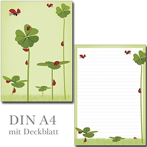 Ideenstadl Schreibblock Klee und Marienkäfer 25 Blatt DIN A4 weiß liniert mit Deckblatt
