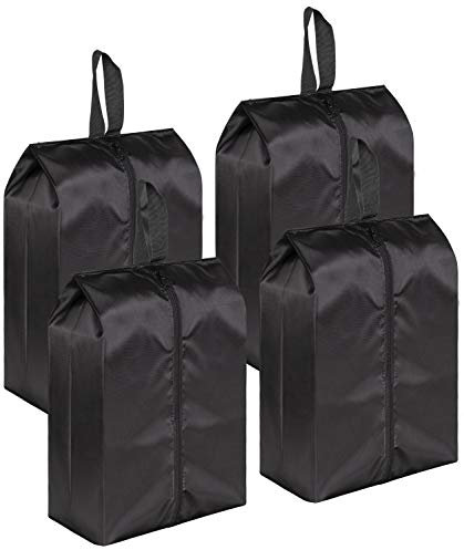 MISSLO Tragbare Nylon Schuhbeutel Reise, StaubgeschüTzte Schuhtasche mit ReißVerschluss schuhsack für Schuhe, Turnschuhe, Schwarz, 4 Stück