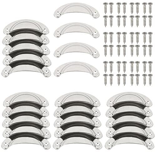 LIJUCAI 24 pièces poignée boutons matériel placard coquille tasse poignée de traction pour cuisine tiroir armoire porte meubles, argent