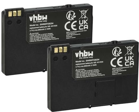 vhbw 2X Akku kompatibel mit Way Systems MTT 1571, 1581, 1531, 1556, 1510, 1500 Handy Smartphone Telefon (850 mAh, 3,7 V, Li-Ion)