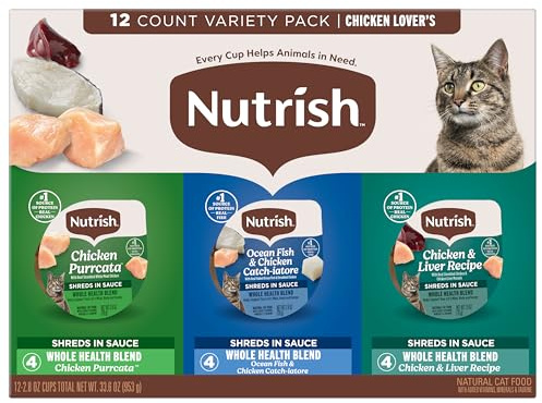Nutrish Grain Free Chicken Lover's Whole Health Blend Variety Pack Wet Cat Food, 2.8 oz. Cup, 12 Count (Rachael Ray)