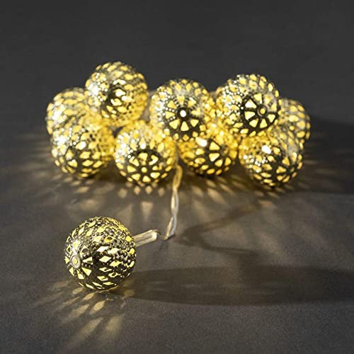 Konstsmide 3188-803 LED Dekolichterkette goldfarbene Metallbälle / für Innen (IP20) / Batteriebetrieben: 3xAA 1.5V (exkl.) / 10 warm weiße Dioden / transparentes Kabel, Gold