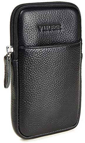 VIIGER Vertical Leather Cell Phone Pouch with Belt Clip Dual Phone Holster Belt Loop Mobile Phone Case Mens Smartphone Belt Pouch Bag Holder Compatible for iPhone 16 Pro Max 15 Pro Max S25 Ultra