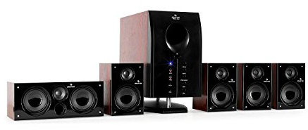 Auna Areal 525 Bk Système d'enceintes Surround actives 5.1 (pack de haut parleurs amplifiés pour bureau, Home Cinema, TV ou PC, subwoofer 13,5cm, télécommande, entrée AUX, 95 W RMS) - noir