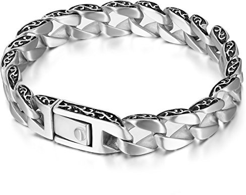 JewelryWe Schmuck Herren Armband, Retro Gotik Panzerkette Armreif, Edelstahl, Schwarz Silber