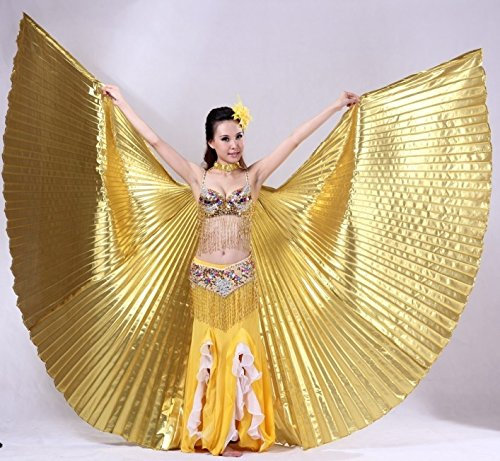 Tanzbekleidung & Accessories Isis Wings Flügel Schleier Bauchtanz Belly Dance Kostüm Fasching Karneval Samba Tanz (Gold)