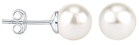SILVEGO Damen Perlen Ohrringe aus 925 Sterling Silber mit Swarovski Crystals Ohrstecker 8 mm