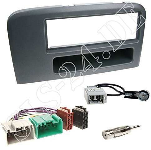 Einbauset : Autoradio 1-DIN Blende Einbaurahmen Radioblende mit Ablagefach schwarz + ISO KFZ Radio Adapter Anschlusskabel Adapterkabel + Antennenadapter für Volvo S80 (T/K) 1998-2007