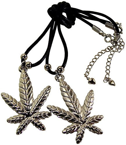 IB Halsketten Cannabis Doppelpack silberfarbig Hanf Cannabisblatt Kunstlederband