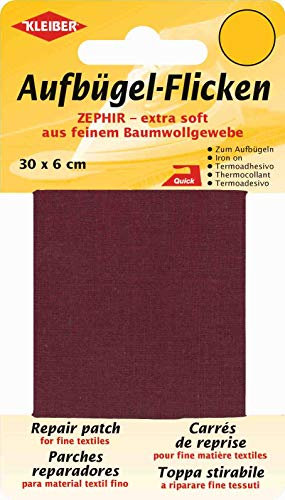 Kleiber 30 x 6 cm Extra Soft Fine Cotton Iron-On Repair Tape, Dark Red