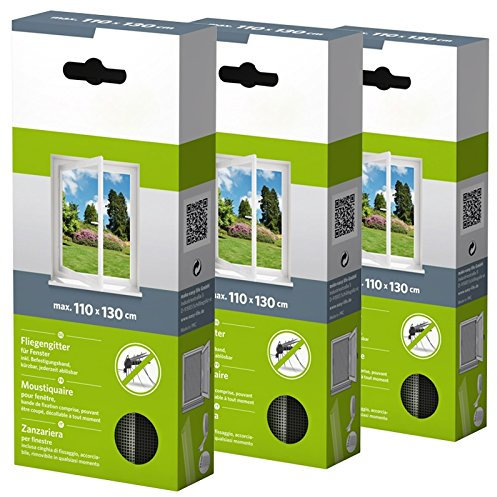 Nutritrust Fliegengitter 3er Set: 110x130cm Fenstergitter aus Polyester in weiß, Fliegennetz im Sparpack