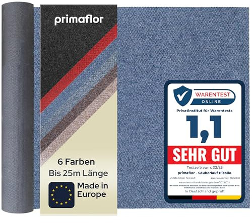 Primaflor Sauberlauf PICOLLO Blau 1,00m x 3,50m, Rutschfester Schmutzfangläufer Meterware, Robuster Küchenläufer nach Maß, Zuschneidbarer Teppichläufer, Eingangsmatte für Flur und Windfang
