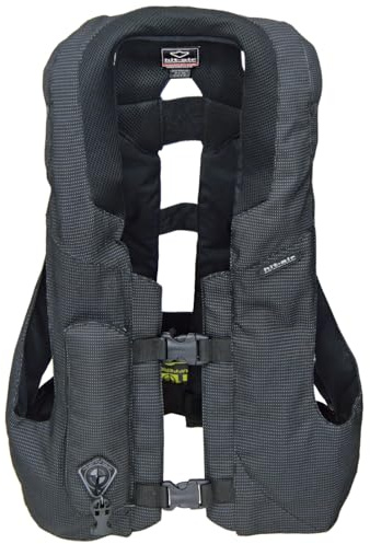 Hit-Air MLV Airbag Vest – Motorcycle Safety Vest with Automatic CO2 Deployment – Lightweight, Reusable, Adjustable Fit – Unisex Protective Riding Vest – Ultra-Reflective Black – Size Medium