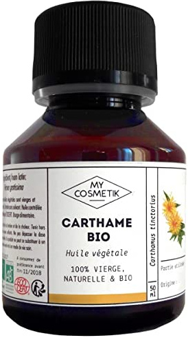 MyCosmetik - Huile végétale de Carthame - BIO AB Issue de l'agriculture Biologique - 100% pure et naturelle - Fabriqué en France - Réparatrice et nourrissante - 100 ml