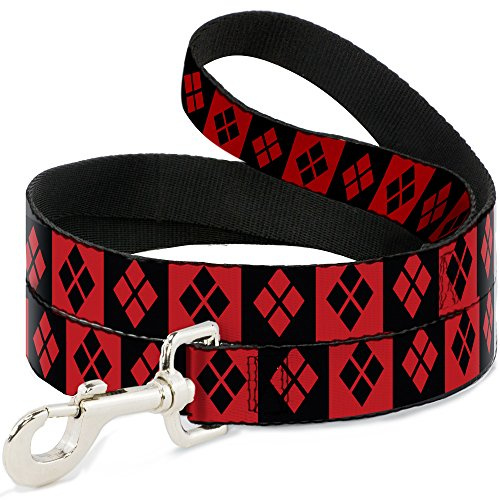 Buckle-Down Pet Leash - Harley Quinn Diamond Blocks Red/Black Black/Red - 4 Feet Long - 1 Wide