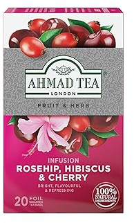 Ahmad Tea Infusi di frutta e erbe | Rosa canina, ibisco e ciliegia | 20 bustine di tè | 6 confezioni