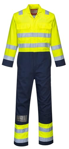 Portwest BIZ7 Bizflame Work Hi-Vis Contrast FR Coverall Flame Resistant | Yellow/Navy, 2X Large, EN ISO 20471 Class 3, EN ISO 11612, EN 1149-5, Concealed Stud Front, Radio Loops, Rule Pocket