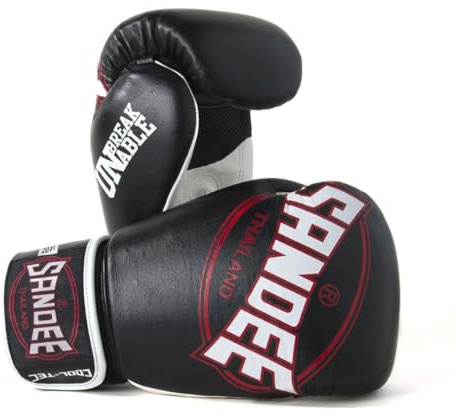 Sandee Cool-Tec Hook & Loop Black, White & Red Leather Boxing Glove-14