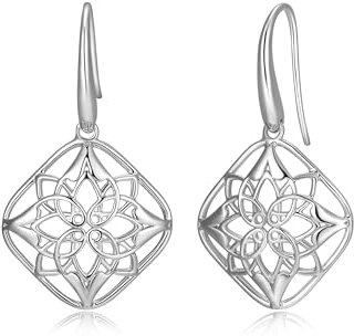 Boucles d'oreilles ou pendentif en forme de fleur ajourée en filigrane en argent sterling 925 - Forme de diamant - Fleur de lys - 45,7 cm - Métal