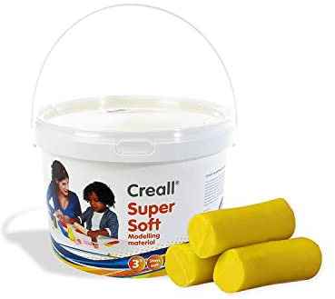 Creall Supersoft Knetmasse Gelb, 1750g Eimer | Superweiche, dauerhafte Modelliermasse | Auf Wachsbasis, trocknet nicht aus | Für Kinder & Erwachsene | Made in Holland