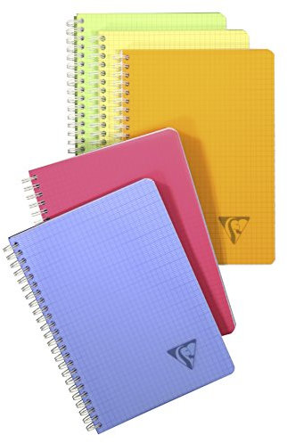 Clairefontaine 328506C Collection Linicolor Fresh Un Carnet à Spirale - A5 14,8x21 cm - 180 Pages Petits Carreaux - Papier Blanc 90 g - Couverture Polypro Transparent - Couleur Aléatoire