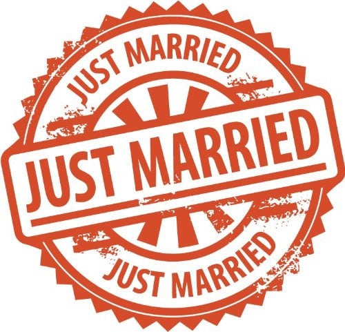 Just Married Wedding Round Stamp Hochwertigen Auto-Autoaufkleber 12 x 12 cm