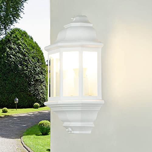 Wandlampe Aussen Weiss Vintage, Balkon Licht Wand, 2-flammig, IP44, E27, B:24 cm, Balkon, Terrasse, Garten, Lampe Außen, Maritime Außenleuchte