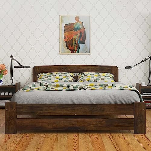 Nodax King Size Bed Frame – Solid Pine Wooden Bed Frame for Adults, F1 Easy Assemble Bed with Sturdy Slats & Extra Four Supportive Legs, Comfortable Bedroom Furniture | 5ft (Walnut)