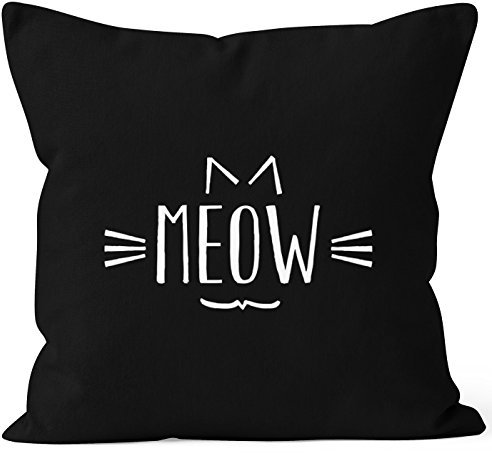 MoonWorks Kissenbezug Meow MIAU Katze Cat Kissen-Hülle Deko-Kissen 40x40 Baumwolle schwarz 40cm x 40cm