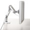 Humanscale M8 Adjustable Articulating Monitor Arm - Two Piece Clamp On Mount with Base - Polished Aluminum with White Trim