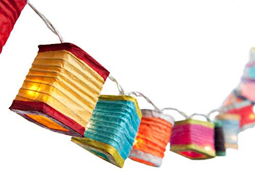 Blaze On Radiant Lantern Fairy Lights (Rainbow Colours) – 20 Warm White LED Lights – Includes UK USB Adapter – Lanterns 5.5 × 3.8 cm – Crafted from Hand-Screened Paper – Indoor String Lights