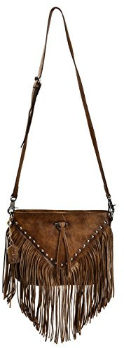 ZLYC Dip Dye Leder Umhängetasche mit Langen Fransen im Böhmischen Style Handtasche Troddelbeutel Damentasche
